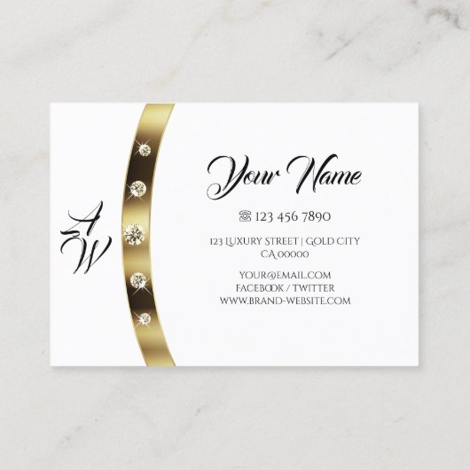 Luxury Gold en White Monogram Sparking Diamonds Visitekaartje (Achterkant)
