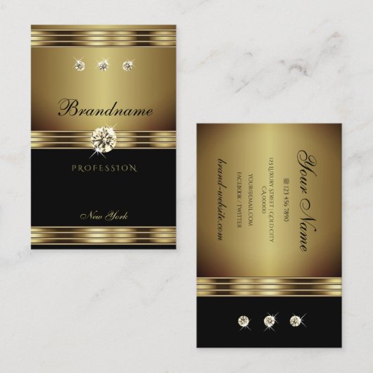 Luxury Gold en zwart met lumierige diamanten Visitekaartje (Voorkant / Achterkant)