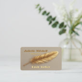 Luxury Gold Feather Modern Makeup Artist Visitekaartje (Staand voorkant)