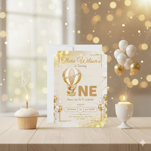 Luxury Gold First Birthday Elegant Baby Party Kaart