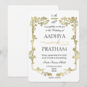 Luxury Gold Floral Frame Wedding Kaart (Voorkant / Achterkant)