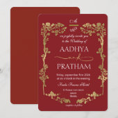 Luxury Gold Floral Frame Wedding Kaart (Voorkant / Achterkant)