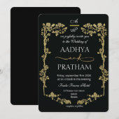 Luxury Gold Floral Frame Wedding Kaart (Voorkant / Achterkant)