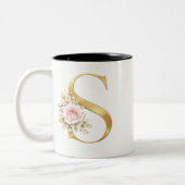 Luxury Gold Floral Letter S Monogram Tweekleurige Koffiemok (Links)