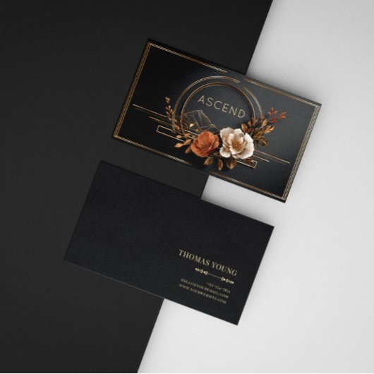Luxury Gold Floral Midnight Black Elegant Frame Visitekaartje