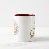 Luxury Gold Floral Monogram A Mug  Premium Elegan Tweekleurige Koffiemok (Center)