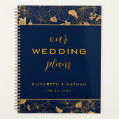 Luxury Gold Floral Navy Blue Wedding Planner (Voorkant)
