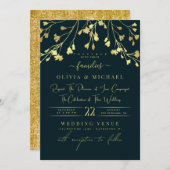LUXURY GOLD FLORALS ABSTRACTE GOLDEN FOLIE WEDING KAART (Voorkant / Achterkant)