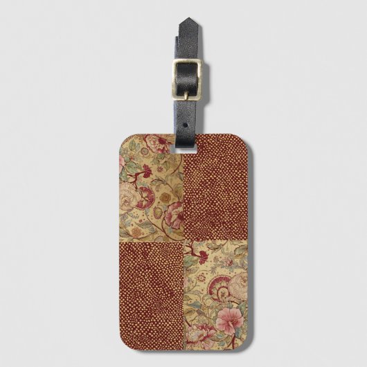 Luxury, Gold Flowers and Pixel Polka Dot Pattern Bagagelabel