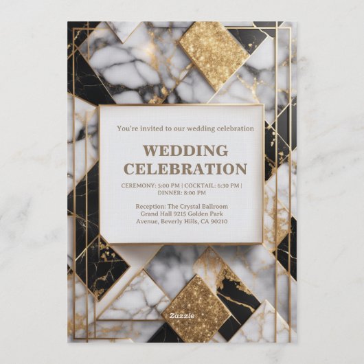 Luxury Gold Foil Black Marble Wedding Invitation Kaart (Achterkant)