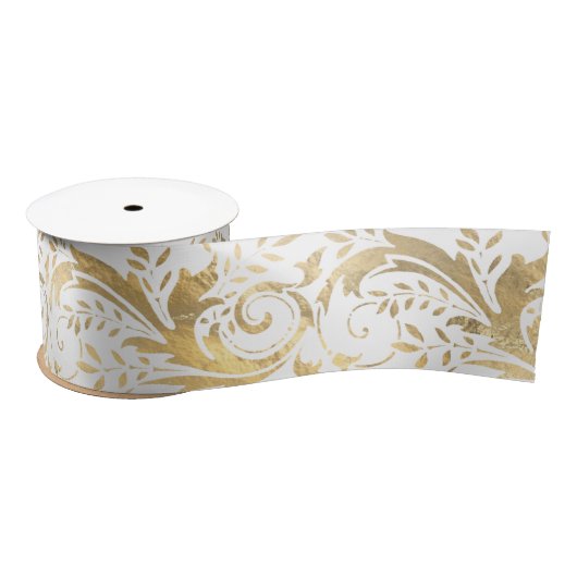 Luxury Gold Foil  Floral Pattern Satijnen Lint (Spoel)