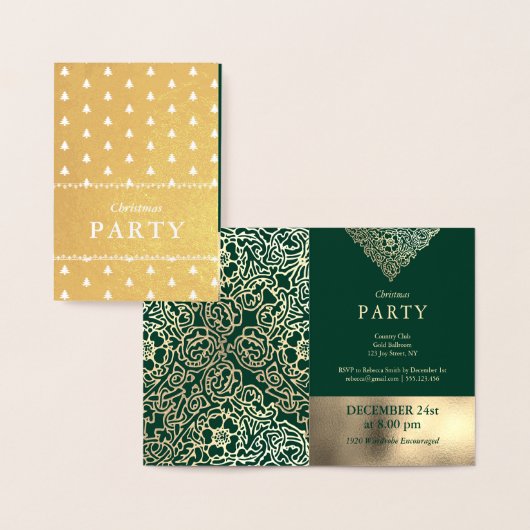Luxury Gold Foil Green Christmas Party Invitations Folie Kaarten (Display)