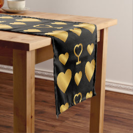 Luxury Gold Foil Hearts on Black  Korte Tafelloper