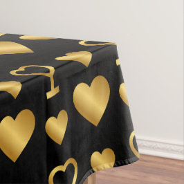 Luxury Gold Foil Hearts on Black  Tafelkleed