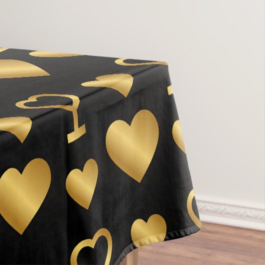 Luxury Gold Foil Hearts on Black  Tafelkleed (Voorbeeld)