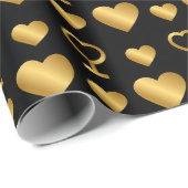 Luxury Gold Foil Hearts on Black Valentine  Cadeaupapier (Rol Hoek)