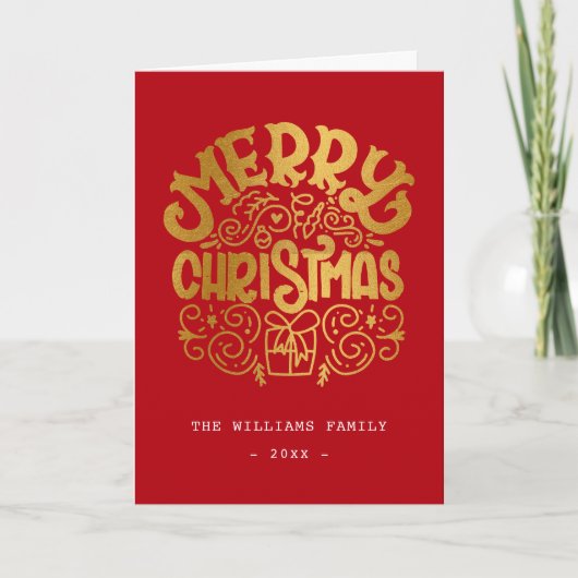 Luxury Gold Foil Merry-kerstrood, speciaal geperso Feestdagen Kaart (Voorkant)