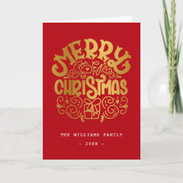 Luxury Gold Foil Merry-kerstrood, speciaal geperso Feestdagen Kaart