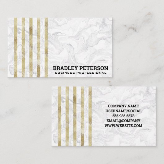 Luxury Gold Foil Striped Pattern | Marmer Visitekaartje (Voorkant / Achterkant)