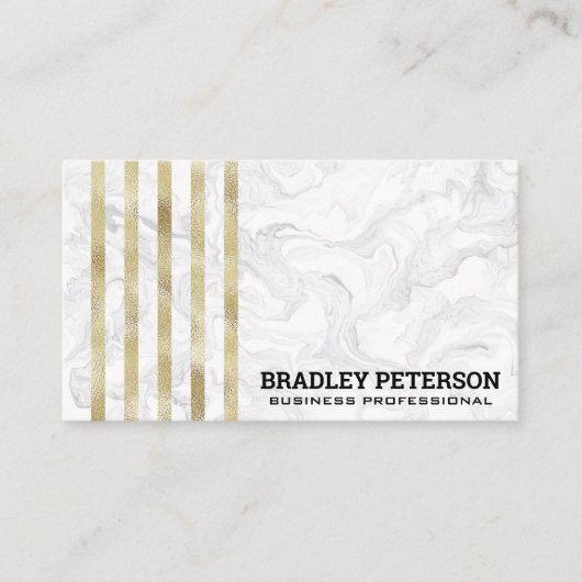 Luxury Gold Foil Striped Pattern | Marmer Visitekaartje (Voorkant)