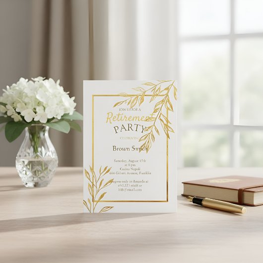 Luxury Gold Foil White Retirement Invitation Elega Kaart