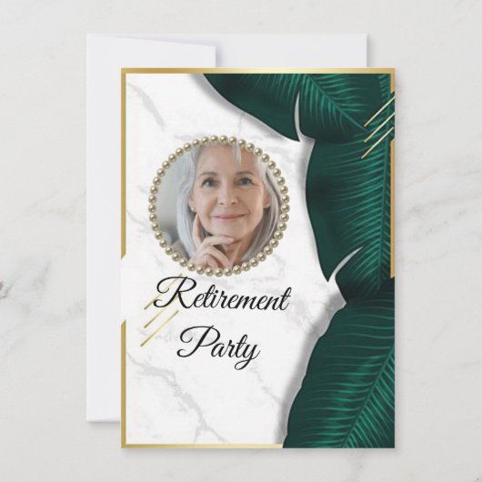 Luxury Gold Foliage Floral Photo Retirement Party Kaart (Achterkant)