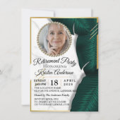 Luxury Gold Foliage Floral Photo Retirement Party Kaart (Voorkant)