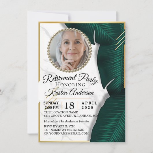 Luxury Gold Foliage Floral Photo Retirement Party Kaart (Voorkant)