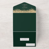 Luxury Gold Forest Green Glitter Confetti Wedding All In One Uitnodiging (Buitenkant)