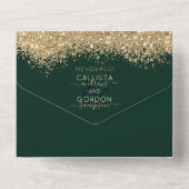 Luxury Gold Forest Green Glitter Confetti Wedding All In One Uitnodiging (Achterkant)