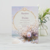 Luxury Gold Frame Beach Floral Pastel Sun Wedding Kaart (Staand voorkant)