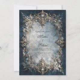 Luxury Gold Frame Dark Teal Floral Baroque Wedding Kaart