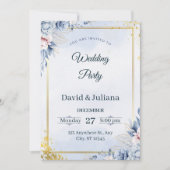 Luxury Gold Frame Navy Blue Floral Wedding Invitat Kaart (Voorkant)