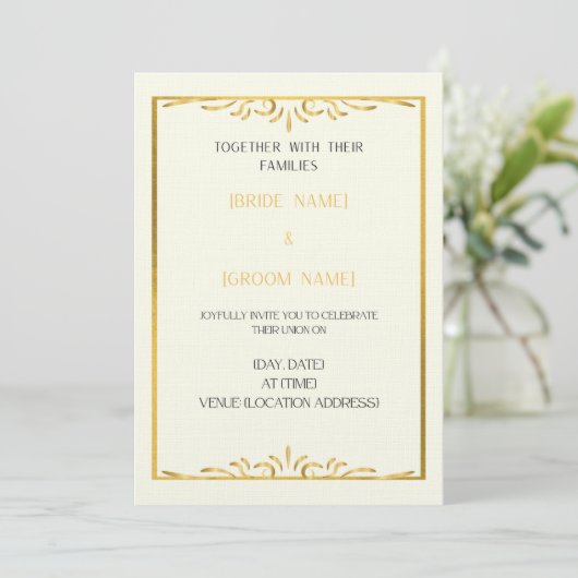Luxury Gold Frame Wedding Invitation  Kaart (Staand voorkant)