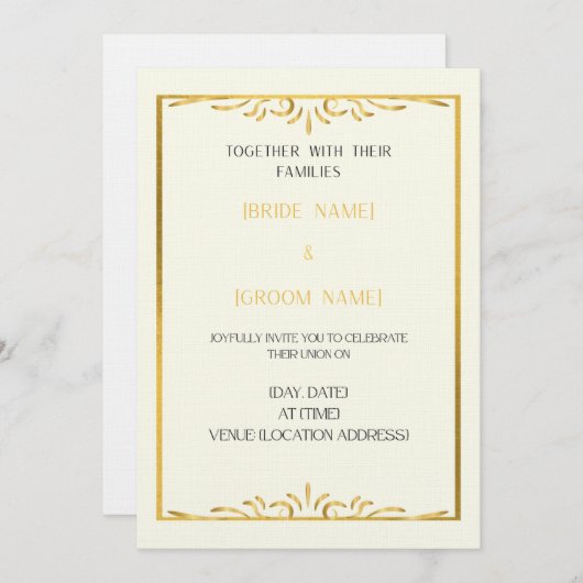 Luxury Gold Frame Wedding Invitation  Kaart (Voorkant / Achterkant)