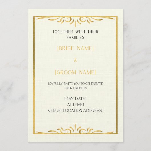 Luxury Gold Frame Wedding Invitation Kaart (Voorkant)