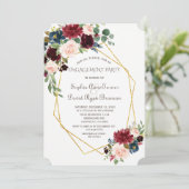 Luxury Gold Geometric Burgundy Floral Verloving Kaart (Staand voorkant)