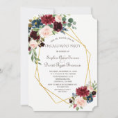 Luxury Gold Geometric Burgundy Floral Verloving Kaart (Voorkant)