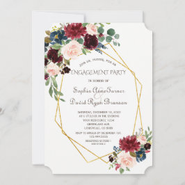 Luxury Gold Geometric Burgundy Floral Verloving Kaart