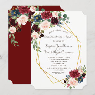 Luxury Gold Geometric Burgundy Floral Verloving Kaart