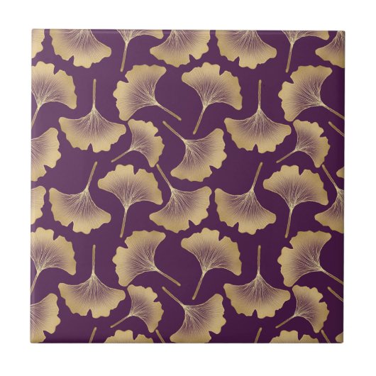 Luxury Gold Ginkgo Leaves on Deep Purple (6) Tegeltje (Voorkant)
