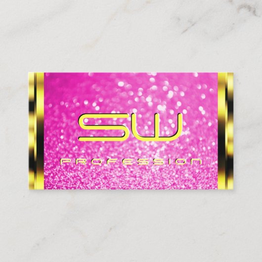 Luxury Gold Girly Pink Glitter Sparkle Initialen Visitekaartje (Voorkant)