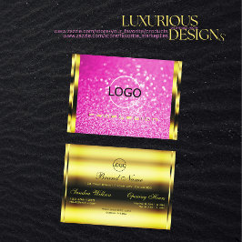 Luxury Gold Girly Pink Glitter Sparkle Modern Logo Visitekaartje