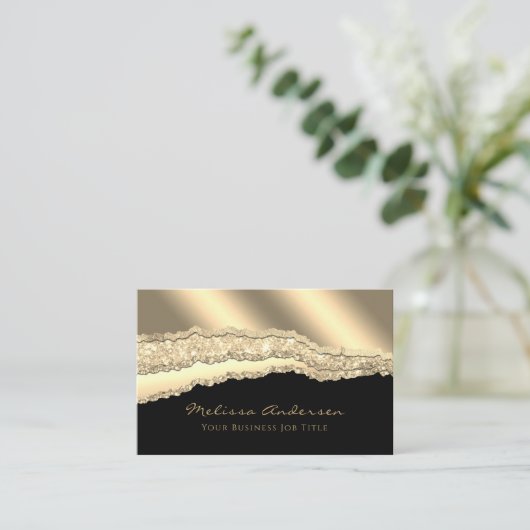 Luxury Gold Glam Glitter Folie Torn Edges Visitekaartje (Staand voorkant)