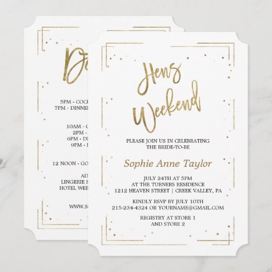 Luxury Gold Glitter Bachelorette Weekend Kaart (Voorkant / Achterkant)