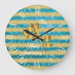 Luxury Gold Glitter Blue Floral Gift Grote Klok