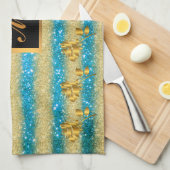 Luxury Gold Glitter Blue Floral Gift Theedoek (Quarter Fold)