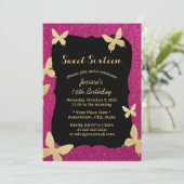 Luxury Gold Glitter Butterflies Sweet 16 Kaart (Staand voorkant)
