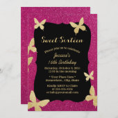 Luxury Gold Glitter Butterflies Sweet 16 Kaart (Voorkant / Achterkant)
