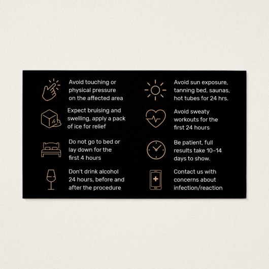Luxury Gold Glitter Dermal Filler Aftercare Kaart (Achterkant)